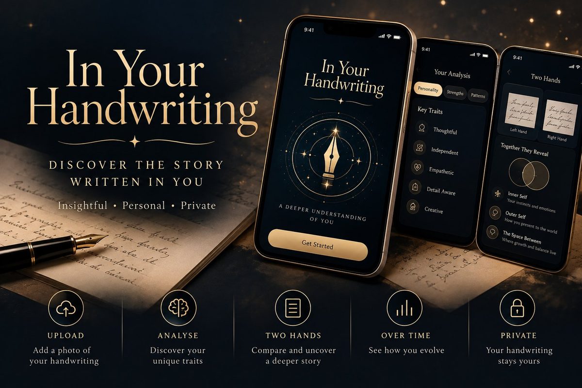 In Your Handwriting app concept and three phone screen designs